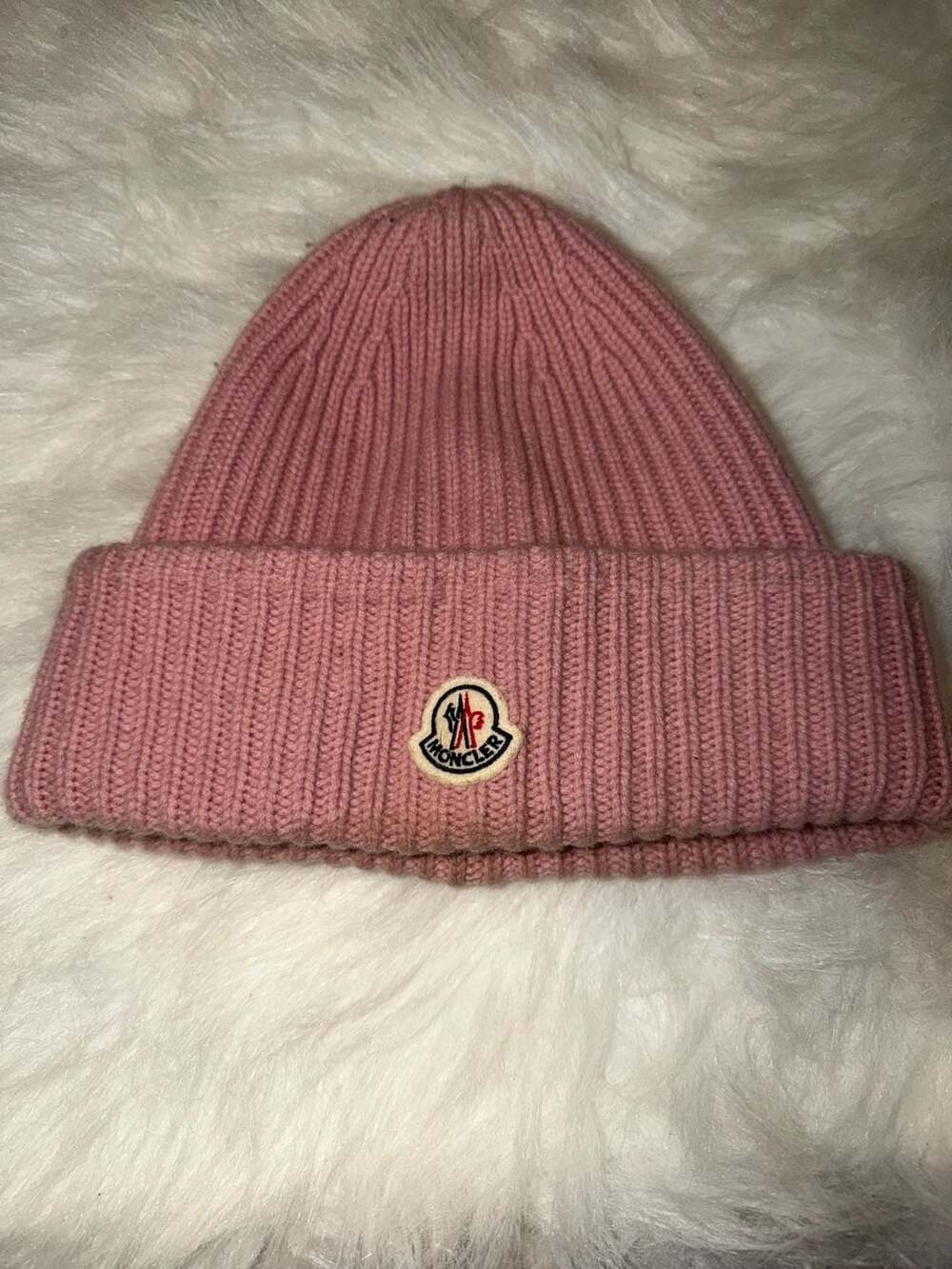 Moncler Berretto Tricot Ribbed Wool Beanie Hat Pink